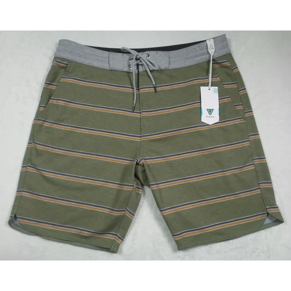 Vissla‎ Shorts Mens Size Medium Green Striped Locker Eco Sofa Surfer Hybrid NWT